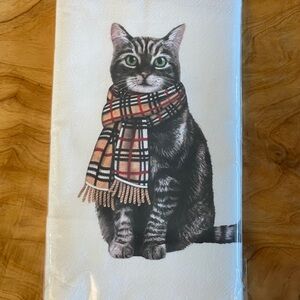 Plaid Scarf Cat Towel